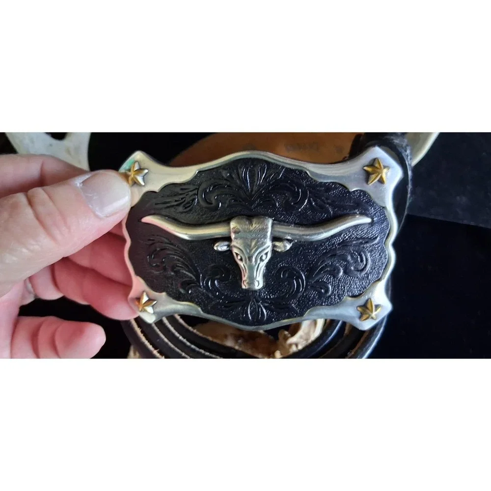 Justin Longhorn Men's Black Leather Cowboy Belt & Buckle Size 46